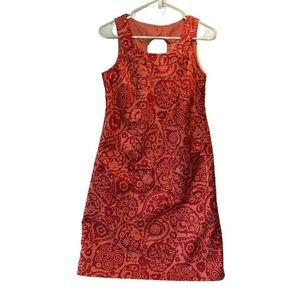 Ann Taylor Coral/Red Floral Print Sleeveless Dress Pockets & Keyhole Back Size 4